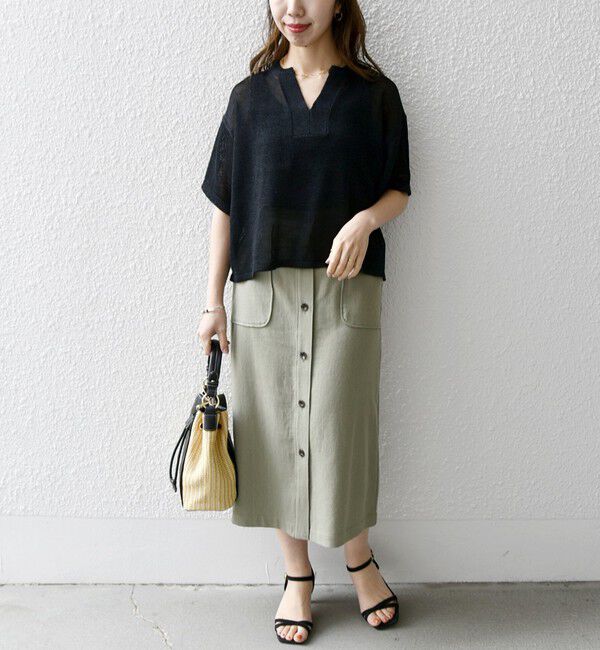 SHIPS any「SHIPS any:〈洗濯機可能〉リサイクル ブレンドリネン ボタン Aライン スカート」|スカート|