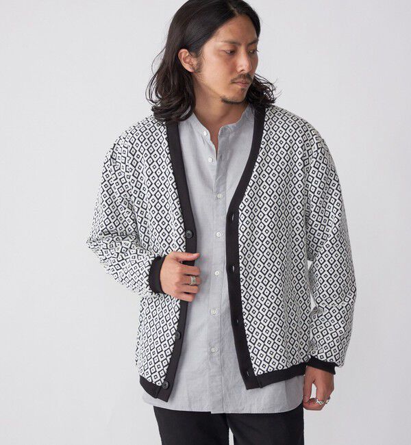 SHIPS「SHIPS: 〈洗濯機可能〉ジャカード 小紋柄 Vネック カーディガン」|カーディガン|オフホワイト