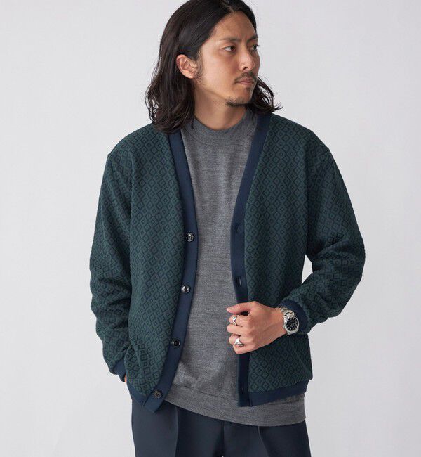 SHIPS「SHIPS: 〈洗濯機可能〉ジャカード 小紋柄 Vネック カーディガン」|カーディガン|