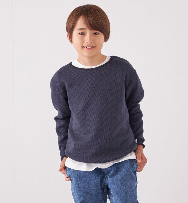 SHIPS any「SHIPS any: ランドヘム ワッフル ロングスリーブ Tシャツ<KIDS>」|Tシャツ・カットソー|ネイビー