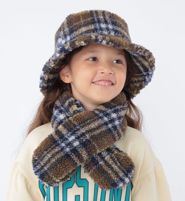 SHIPS KIDS「SHIPS KIDS:チェック ボア マフラー」|マフラー|ブラウン系