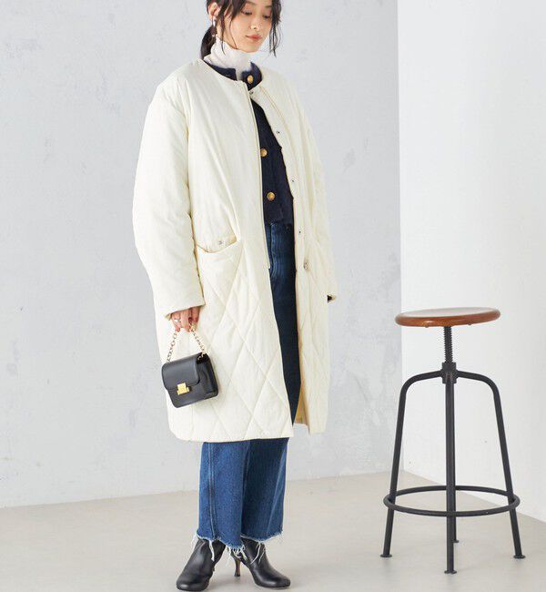 SHIPS for women「〈手洗い可能 / 撥水加工〉リバーシブル ノーカラー コート ◇」|ノーカラーコート|オフホワイト