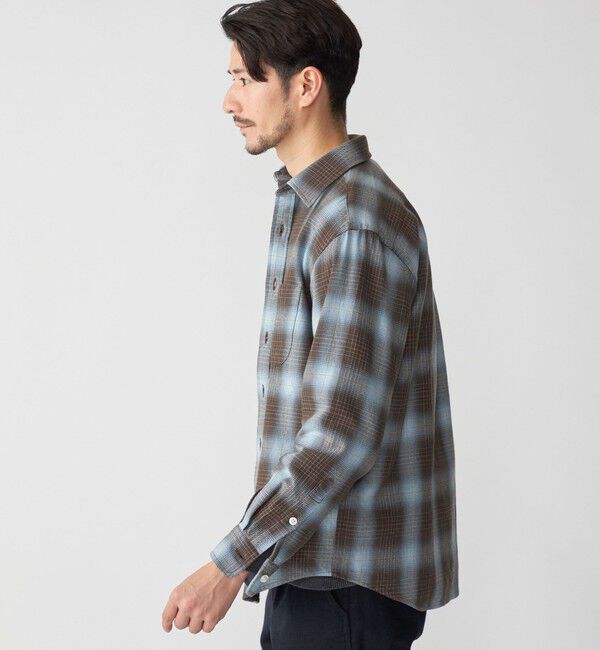 SHIPS「SHIPS: Shuttle notes レギュラーカラー オンブレチェック 長袖 ネルシャツ」|シャツ・ブラウス|