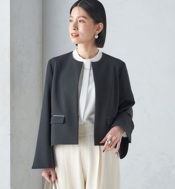 SHIPS for women「〈手洗い可能〉ブラック フォーマル フレア スリーブ ジャケット ◇」|ノーカラージャケット|