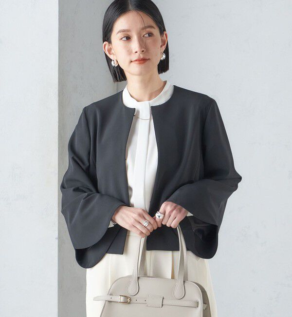 SHIPS for women「〈手洗い可能〉ブラック フォーマル フレア スリーブ ジャケット ◇」|ノーカラージャケット|