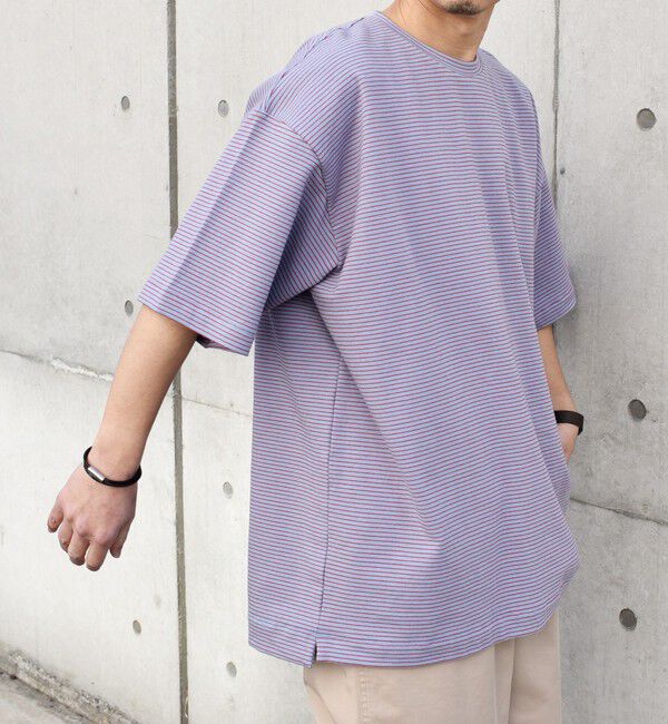 SHIPS any「SHIPS any: マイクロボーダー ミニ裏毛 ライト スウェット ライク Tシャツ◇」|Tシャツ・カットソー|