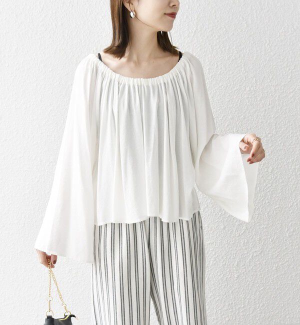 SHIPS any「SHIPS any:〈洗濯機可能〉リネン ミックス ギャザー リボン ブラウス」|シャツ・ブラウス|