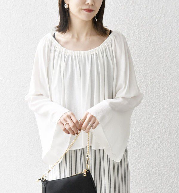 SHIPS any「SHIPS any:〈洗濯機可能〉リネン ミックス ギャザー リボン ブラウス」|シャツ・ブラウス|