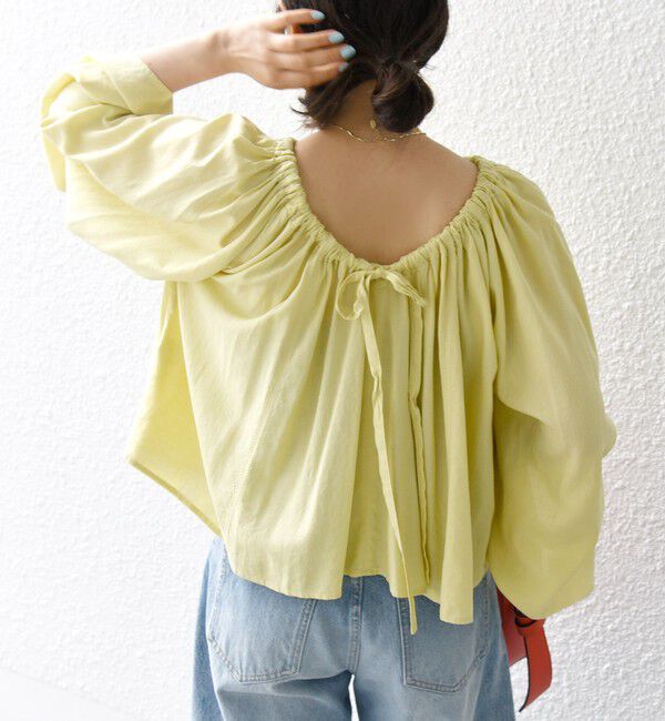 SHIPS any「SHIPS any:〈洗濯機可能〉リネン ミックス ギャザー リボン ブラウス」|シャツ・ブラウス|