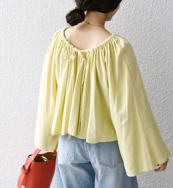 SHIPS any「SHIPS any:〈洗濯機可能〉リネン ミックス ギャザー リボン ブラウス」|シャツ・ブラウス|