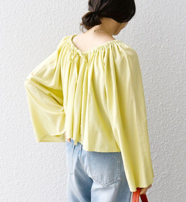 SHIPS any「SHIPS any:〈洗濯機可能〉リネン ミックス ギャザー リボン ブラウス」|シャツ・ブラウス|