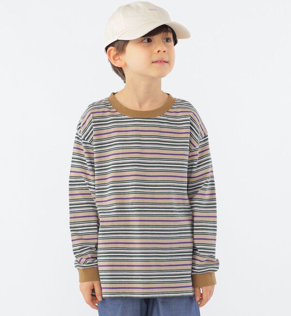 SHIPS KIDS「SHIPS KIDS:100～130cm / マルチ ボーダー 長袖 TEE」|Tシャツ・カットソー|ベージュ