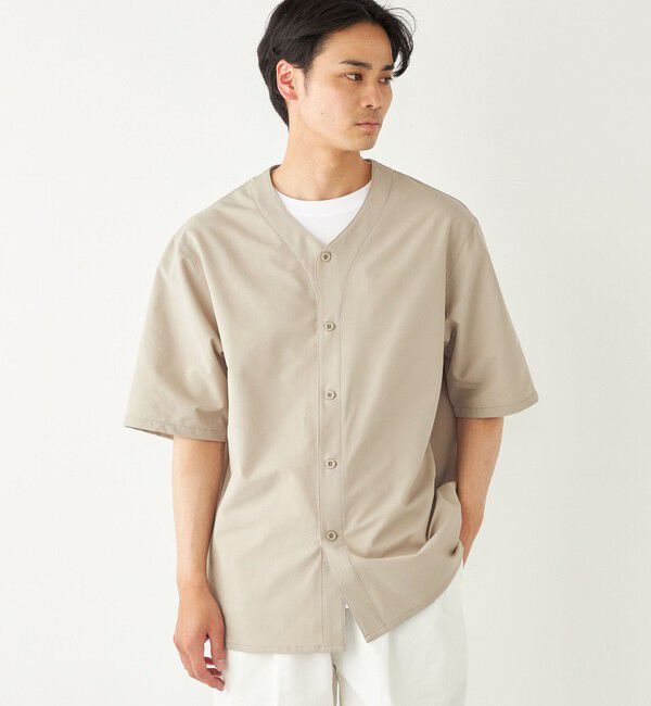SHIPS Colors 「SHIPS Colors:〈洗濯機可能〉MoveFit(R) ノーカラー ショートスリーブ シャツ」|シャツ・ブラウス|ベージュ