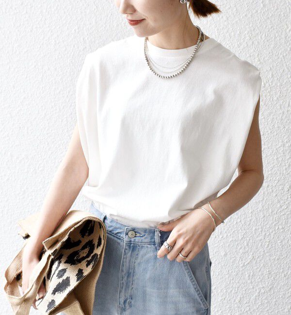 SHIPS any「SHIPS any:〈抗菌防臭/洗濯機可能〉USAコットン ラウンドヘム ノースリーブ TEE」|Tシャツ・カットソー|