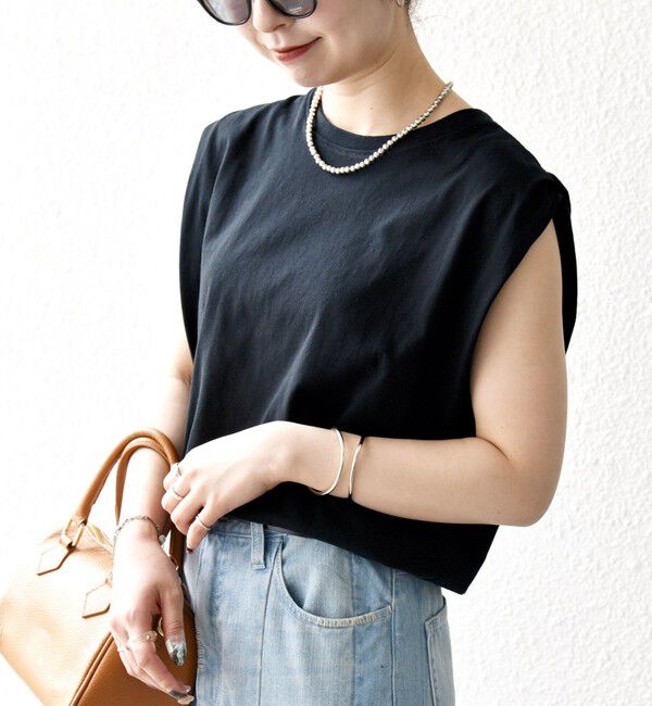 SHIPS any「SHIPS any:〈抗菌防臭/洗濯機可能〉USAコットン ラウンドヘム ノースリーブ TEE」|Tシャツ・カットソー|