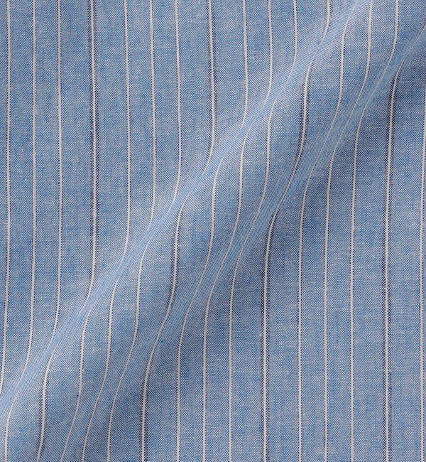 SHIPS any「SHIPS any: 〈洗濯機可能〉コットン / リネン ブルー ストライプ 7分袖 レギュラー シャツ◇」|シャツ・ブラウス|