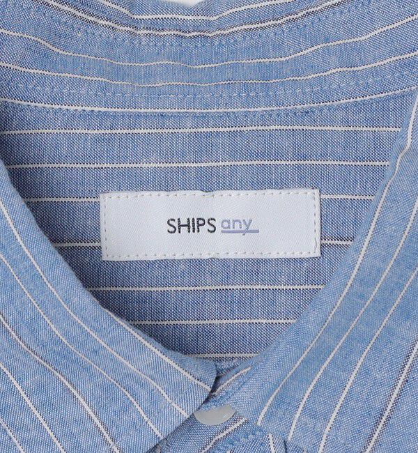 SHIPS any「SHIPS any: 〈洗濯機可能〉コットン / リネン ブルー ストライプ 7分袖 レギュラー シャツ◇」|シャツ・ブラウス|