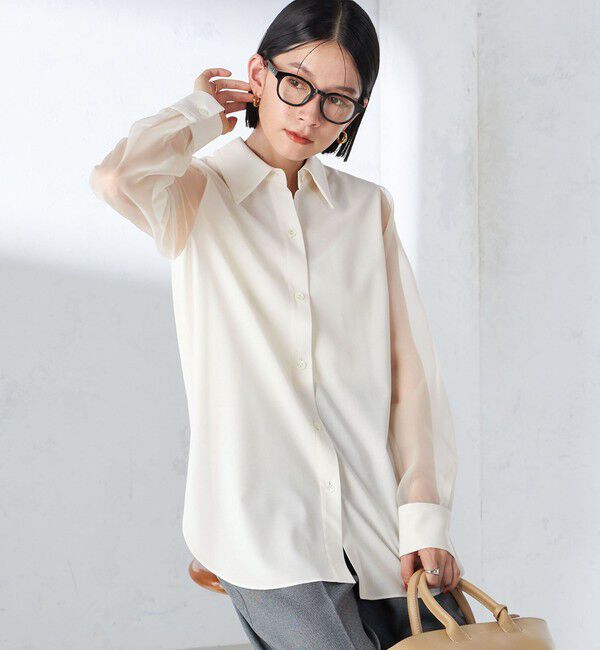 SHIPS for women「〈手洗い可能〉シアー袖 ドッキング シャツ」|シャツ・ブラウス|
