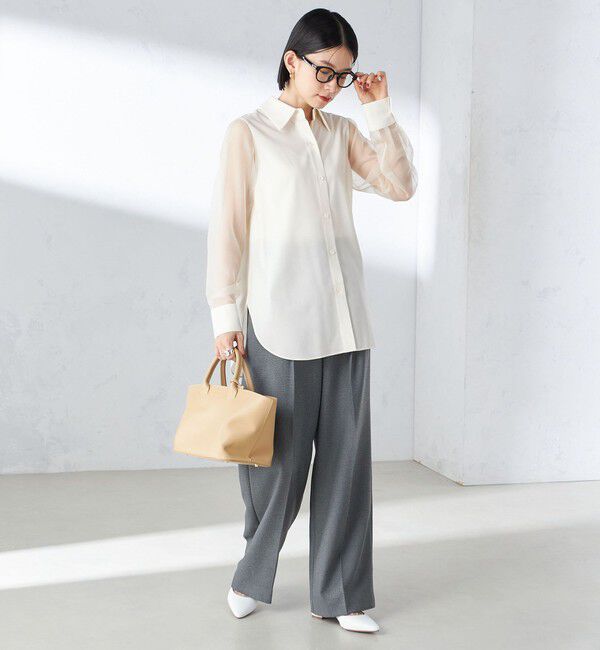 SHIPS for women「〈手洗い可能〉シアー袖 ドッキング シャツ」|シャツ・ブラウス|