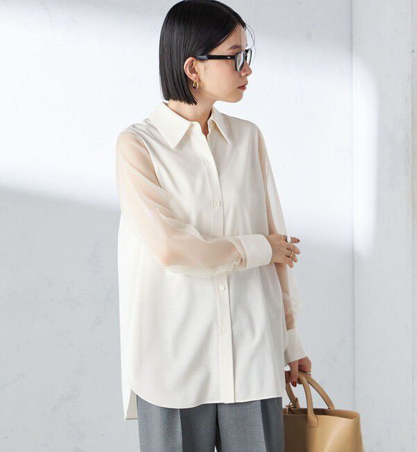 SHIPS for women「〈手洗い可能〉シアー袖 ドッキング シャツ」|シャツ・ブラウス|