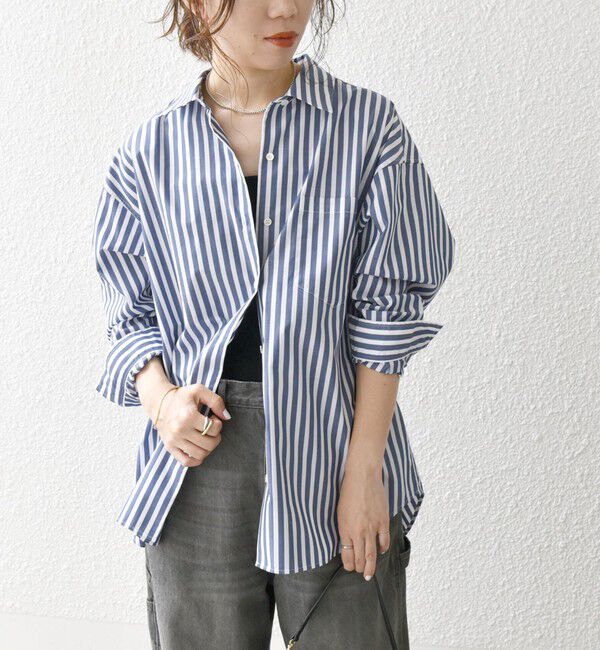 SHIPS any「《一部追加予約》SHIPS any:〈洗濯機可能〉REPREVE レギュラーカラー ルーズ ポケット シャツ」|シャツ・ブラウス|ネイビー