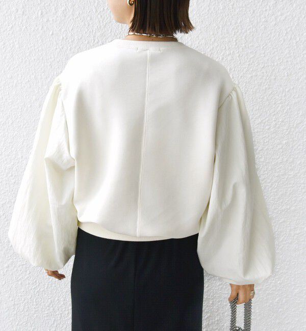 SHIPS for women「【WEB限定】〈手洗い可能〉エア ダンボール 布帛 コンビ プルオーバー」|スウェット・ジャージ|