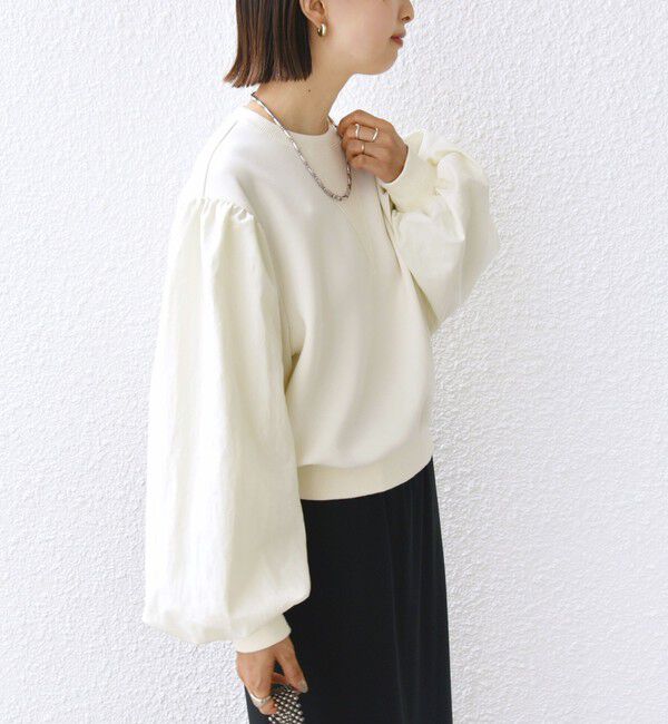 SHIPS for women「【WEB限定】〈手洗い可能〉エア ダンボール 布帛 コンビ プルオーバー」|スウェット・ジャージ|