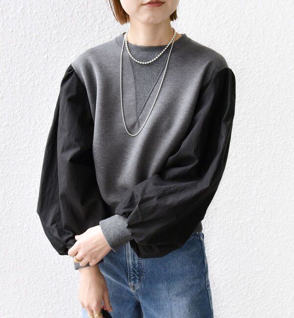 SHIPS for women「【WEB限定】〈手洗い可能〉エア ダンボール 布帛 コンビ プルオーバー」|スウェット・ジャージ|ダークグレー