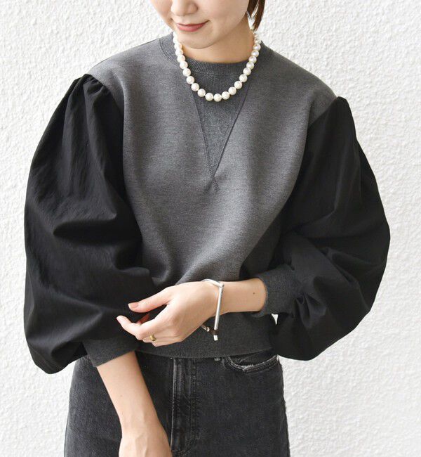 SHIPS for women「【WEB限定】〈手洗い可能〉エア ダンボール 布帛 コンビ プルオーバー」|スウェット・ジャージ|