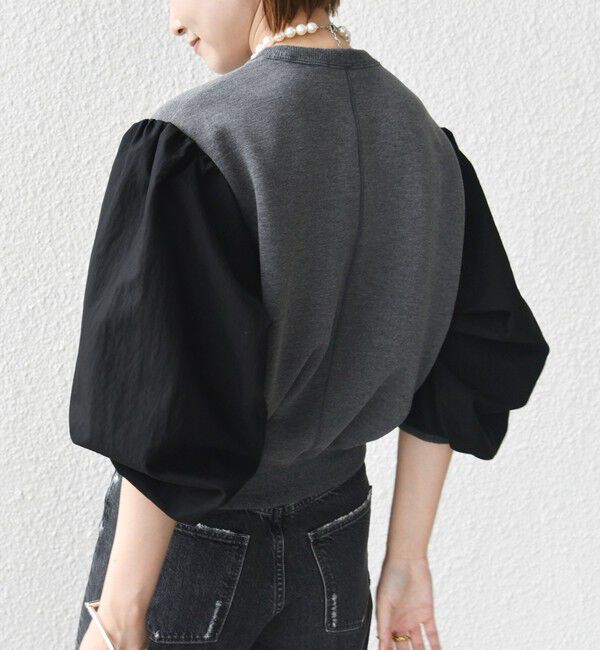 SHIPS for women「【WEB限定】〈手洗い可能〉エア ダンボール 布帛 コンビ プルオーバー」|スウェット・ジャージ|