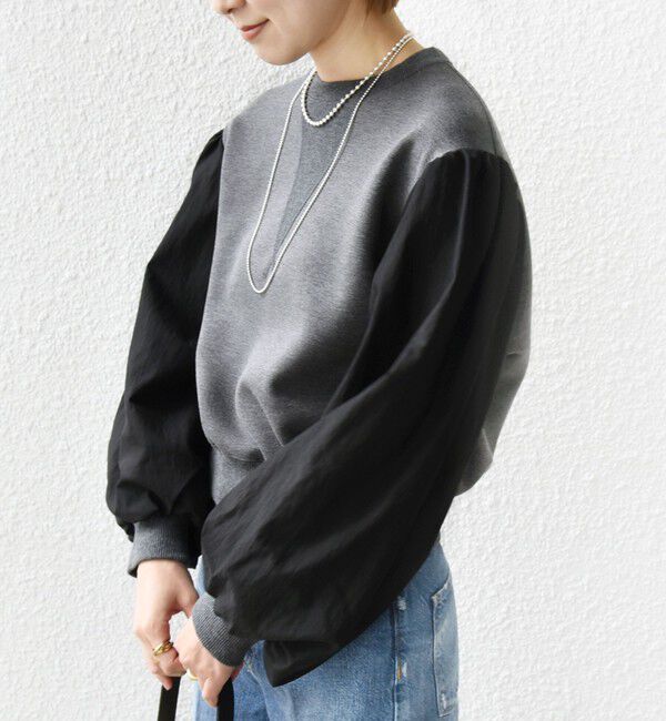 SHIPS for women「【WEB限定】〈手洗い可能〉エア ダンボール 布帛 コンビ プルオーバー」|スウェット・ジャージ|