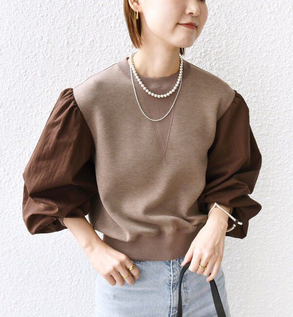 SHIPS for women「【WEB限定】〈手洗い可能〉エア ダンボール 布帛 コンビ プルオーバー」|スウェット・ジャージ|