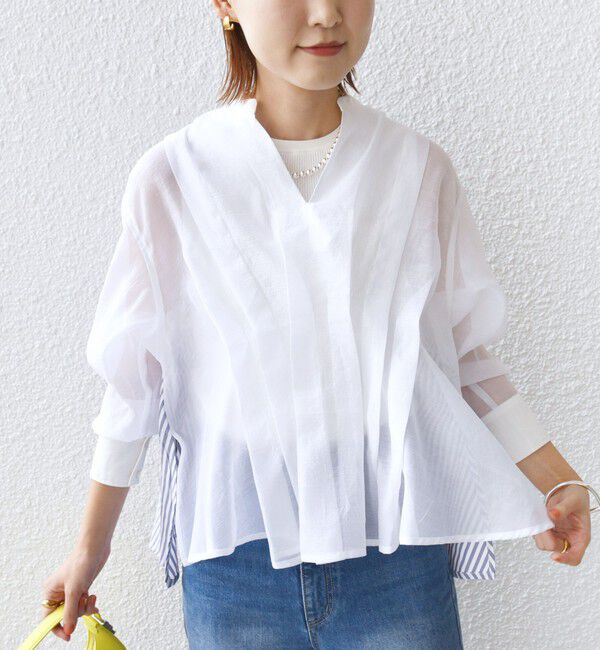SHIPS for women「【WEB限定】〈手洗い可能〉異素材 ウエスト タック ブラウス」|シャツ・ブラウス|
