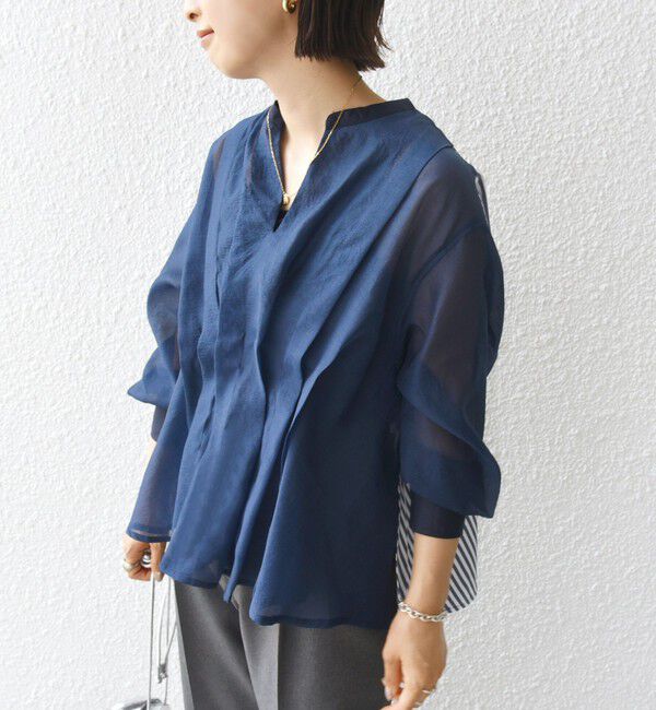 SHIPS for women「【WEB限定】〈手洗い可能〉異素材 ウエスト タック ブラウス」|シャツ・ブラウス|