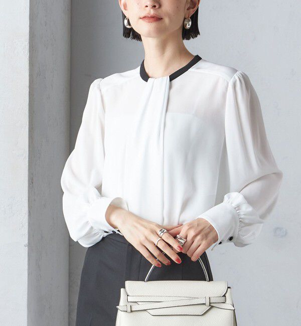 SHIPS for women「troisiemeCHACO:〈洗濯機可能〉ロング タイ ブラウス（セレモニー対応可）」|シャツ・ブラウス|オフホワイト