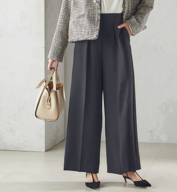 SHIPS for women「troisiemeCHACO:ワイド パンツ（セレモニー対応可）」|スラックス|ブラック