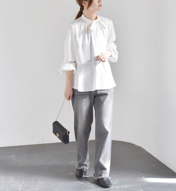 quaranciel「quaranciel:〈洗濯機可能〉ボウタイ リボン付 スタンドカラー ペプラム ブラウス」|シャツ・ブラウス|