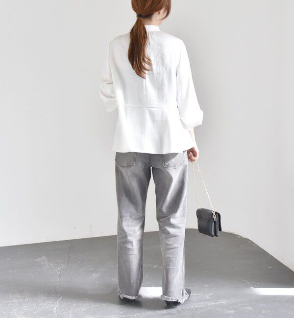 quaranciel「quaranciel:〈洗濯機可能〉ボウタイ リボン付 スタンドカラー ペプラム ブラウス」|シャツ・ブラウス|