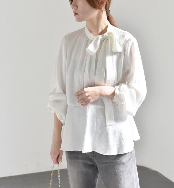 quaranciel「quaranciel:〈洗濯機可能〉ボウタイ リボン付 スタンドカラー ペプラム ブラウス」|シャツ・ブラウス|