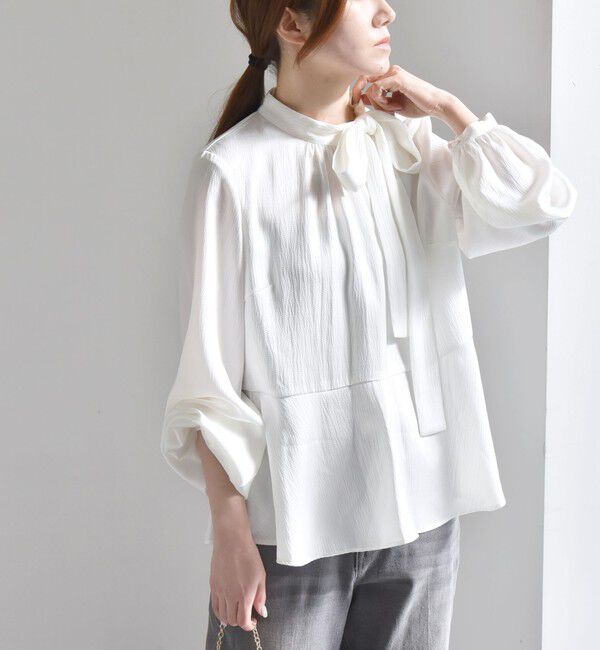 quaranciel「quaranciel:〈洗濯機可能〉ボウタイ リボン付 スタンドカラー ペプラム ブラウス」|シャツ・ブラウス|