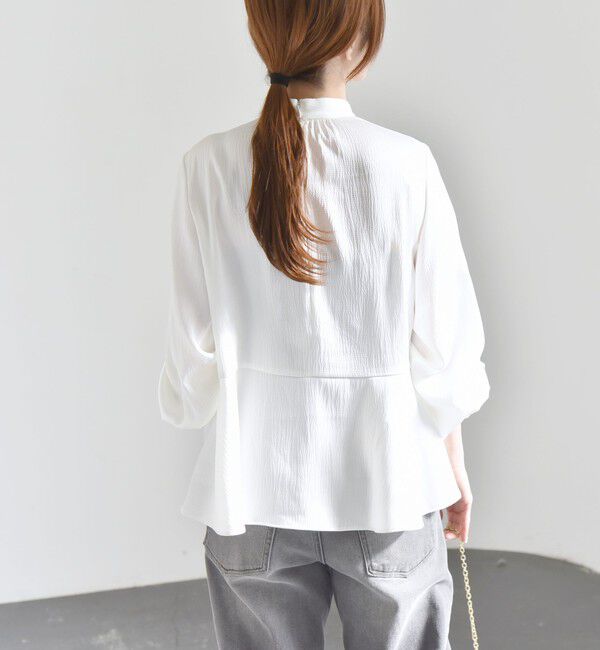 quaranciel「quaranciel:〈洗濯機可能〉ボウタイ リボン付 スタンドカラー ペプラム ブラウス」|シャツ・ブラウス|