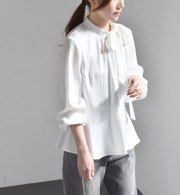 quaranciel「quaranciel:〈洗濯機可能〉ボウタイ リボン付 スタンドカラー ペプラム ブラウス」|シャツ・ブラウス|