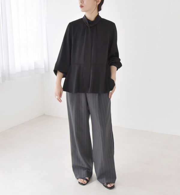 quaranciel「quaranciel:〈洗濯機可能〉ボウタイ リボン付 スタンドカラー ペプラム ブラウス」|シャツ・ブラウス|