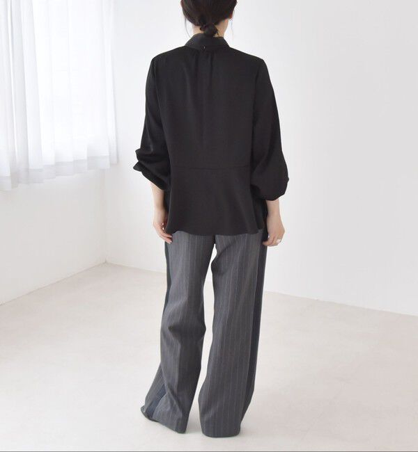 quaranciel「quaranciel:〈洗濯機可能〉ボウタイ リボン付 スタンドカラー ペプラム ブラウス」|シャツ・ブラウス|