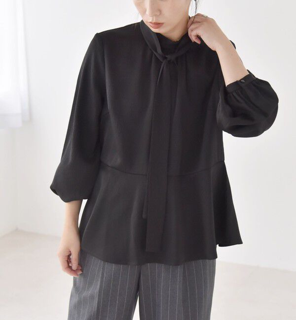 quaranciel「quaranciel:〈洗濯機可能〉ボウタイ リボン付 スタンドカラー ペプラム ブラウス」|シャツ・ブラウス|