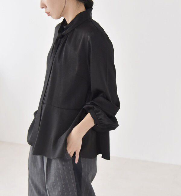 quaranciel「quaranciel:〈洗濯機可能〉ボウタイ リボン付 スタンドカラー ペプラム ブラウス」|シャツ・ブラウス|