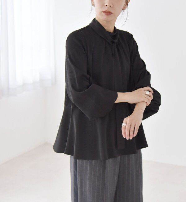 quaranciel「quaranciel:〈洗濯機可能〉ボウタイ リボン付 スタンドカラー ペプラム ブラウス」|シャツ・ブラウス|