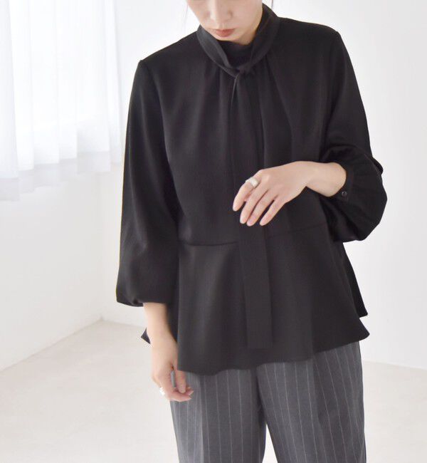 quaranciel「quaranciel:〈洗濯機可能〉ボウタイ リボン付 スタンドカラー ペプラム ブラウス」|シャツ・ブラウス|