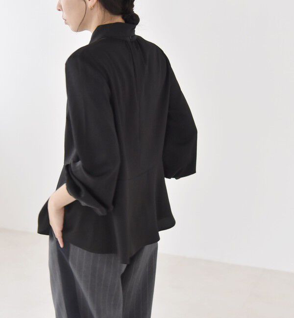 quaranciel「quaranciel:〈洗濯機可能〉ボウタイ リボン付 スタンドカラー ペプラム ブラウス」|シャツ・ブラウス|