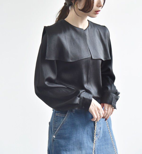 quaranciel「quaranciel:〈洗濯機可能〉ケープデザイン スキッパー ブラウス」|シャツ・ブラウス|